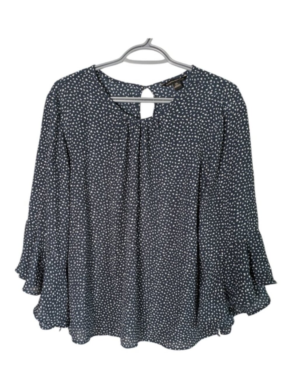 Banana Republic Navy White Patterned Bell Sleeve Blouse Size XL